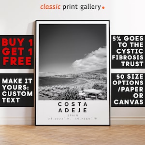 Costa Adeje Print,Costa Adeje Wall Art,Costa Adeje Black and White Poster,Personalized Birthday Beach Travel Gift Coastal Spain 15524a