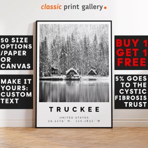 Truckee Poster Black and White Print, Truckee Wall Art, Truckee Travel Photo, Truckee Map, Nevada Poster, Nevada Print, 3979