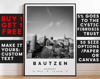 Bautzen Druck,Bautzen Wand Kunst,Bautzen Schwarz Weiß Poster, personalisierte Geburtstag Reise Geschenk Fotografie Deutschland 14027a