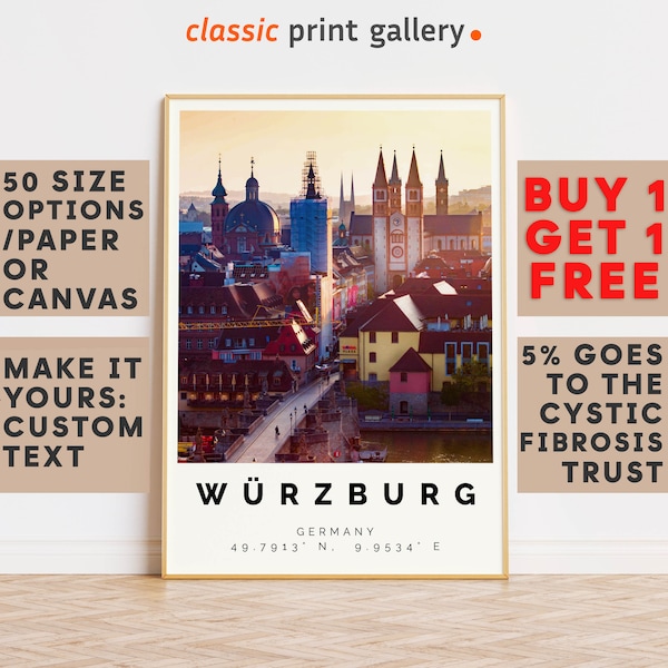 Würzburg Poster Colorful Print, Würzburg Wall Art, Würzburg Photo Decor, Würzburg Gift Travel Print,Bavaria,Gift For Her,10747