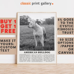 American Bulldog Print, American Bulldog Wall Art Poster, Black White Classroom Teacher Gift Present Kids Room Nursery Art 14531A
