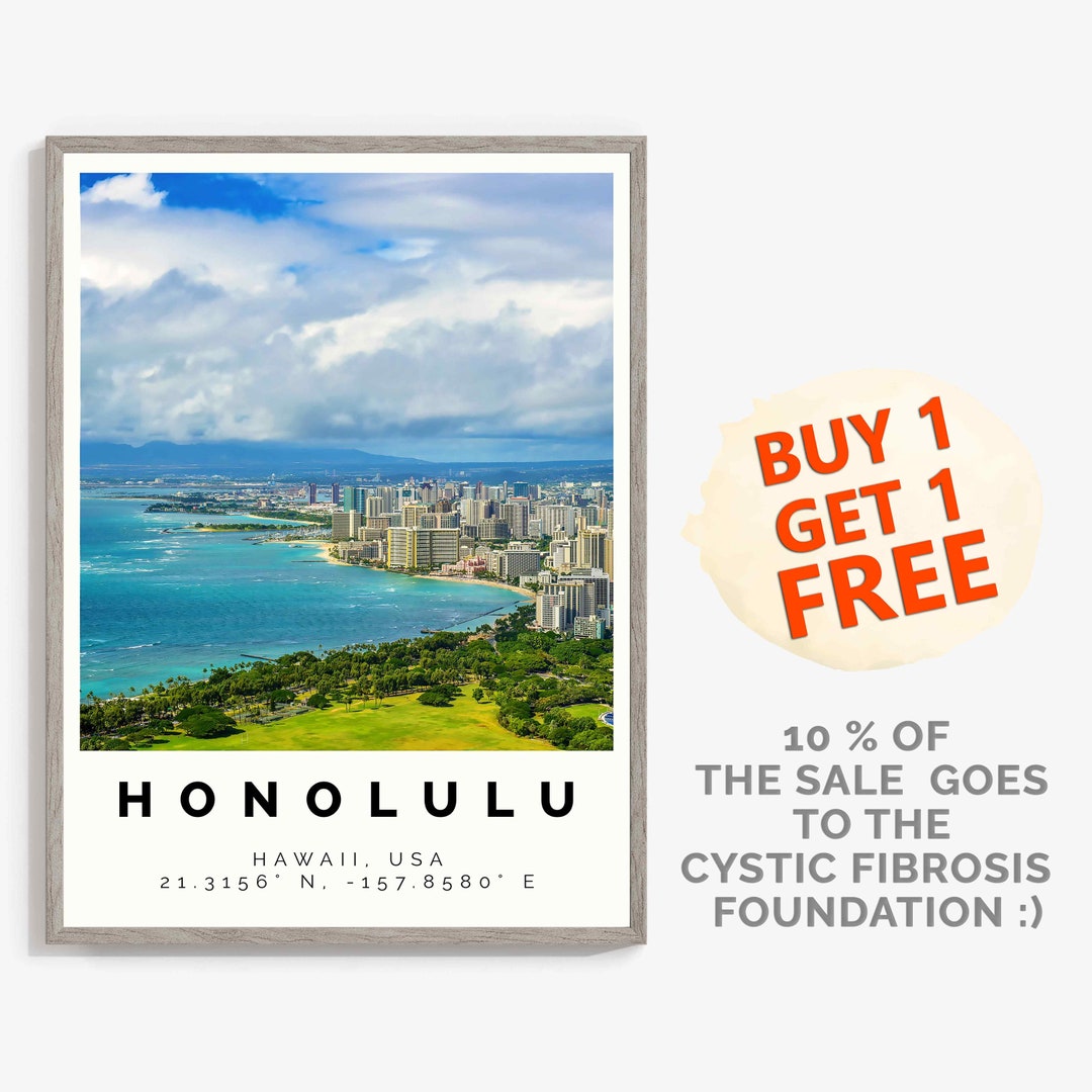 Honolulu Poster Colorful Print Honolulu Wall Art Honolulu Etsy