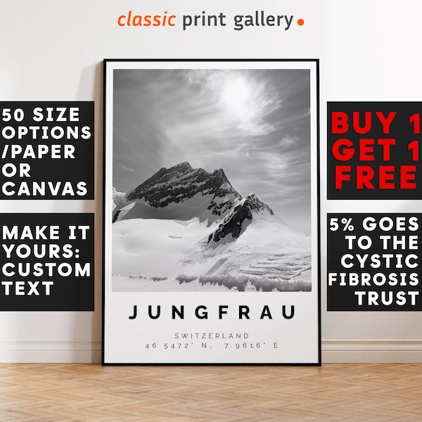 Jungfrau Poster Black and White Print, Jungfrau Wall Art, Jungfrau Travel Poster, Jungfrau Photo Print, Travel Home Decor,Switzerland,5857