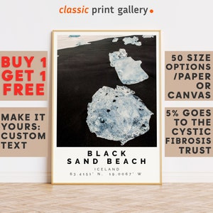 Black Sand Beach Print Colorful Poster|Black Sand Beach Wall Art|Black Sand Beach Travel Poster Gift|Iceland|17556b