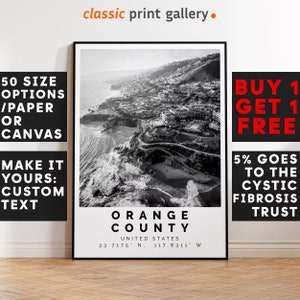 Orange County Poster Black and White Print, Orange County Wall Art, Orange County Travel Photo, Orange County Map, California Print, 4478