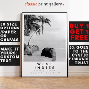 West Indies Poster Black and White Print, West Indies Wall Art, West Indies Travel Poster, West Indies Photo Print, Caribbean,4916