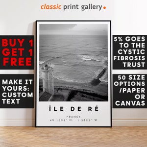 Île de Ré Print,Île de Ré Wall Art,Île de Ré Black and White Poster,Personalized Birthday Travel Gift Present Artwork France 13022a