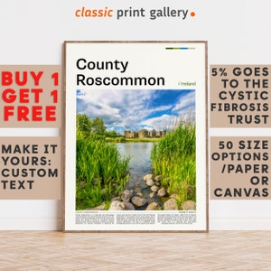 County Roscommon Print, County Roscommon Wall Art, County Color Poster With Text, Personalized Birthday Travel Gift, Ireland 11631b