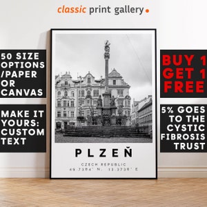 Plzen Poster Black and White Print, Plzen Wall Art, Plzen Travel Photo, Plzen Map, Pilsen Poster, Pilsner Print, 4375