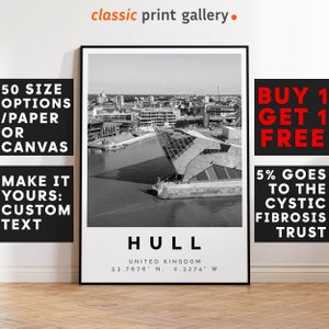 Hull Poster Black and White Print England, Hull Wall Art, Hull Travel Photo, Hull Map, England Poster, England Print, 3589