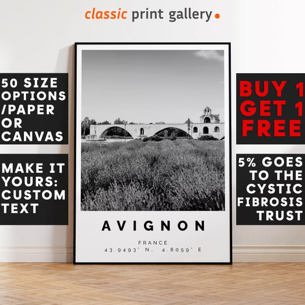 Avignon Poster Black and White Print, Avignon Wall Art, Avignon Travel Poster, Avignon Photo Print, France, Avenio, Alpes-Côte d'Azur, 3026