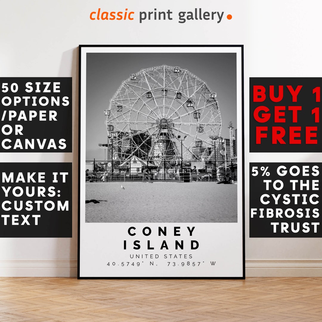 Coney Island Poster Black and White Print, Coney Island Wall Art, Coney Island Travel Poster ...