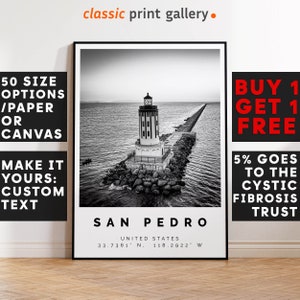 San Pedro Poster Black and White Print, San Pedro Wall Art, San Pedro Travel Poster, San Pedro Photo Print, California,USA,4758a