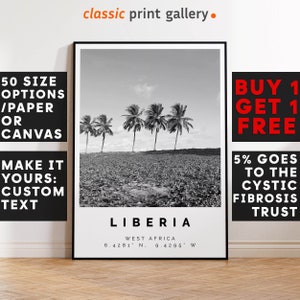 Liberia Poster Black and White Print, Liberia Wall Art, Liberia Travel Photo, Liberia Map, Africa Poster, Africa Print, 4298a