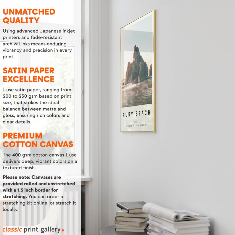 a white room with a poster and a stack of books