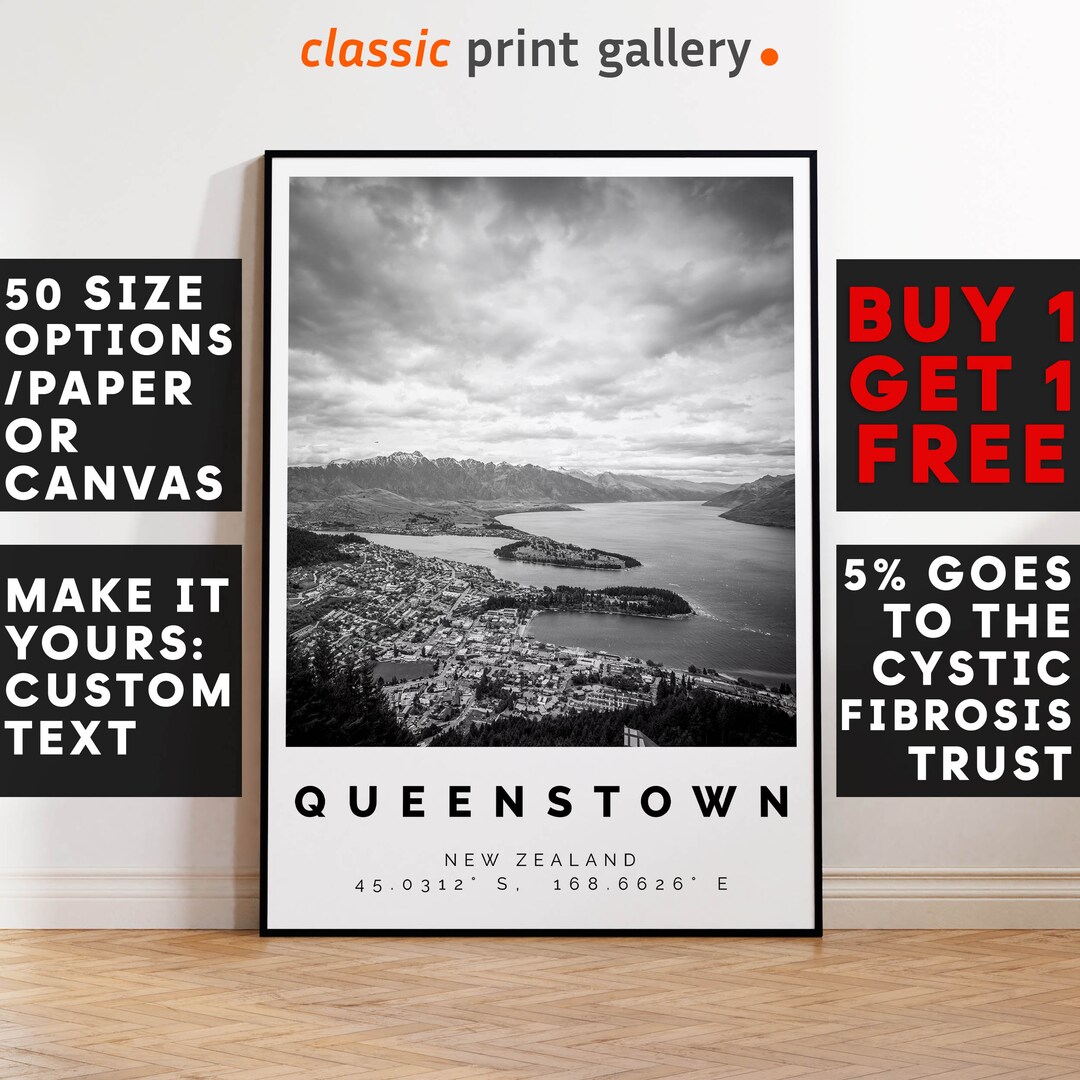 Queenstown Poster Black and White Print Queenstown Wall Art Etsy