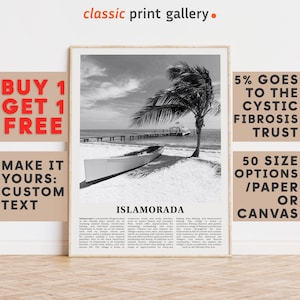 Islamorada Print, Islamorada Wall Art, Islamorada Black and White Poster, Personalized Birthday Travel Gift Present Photography USA 11812a