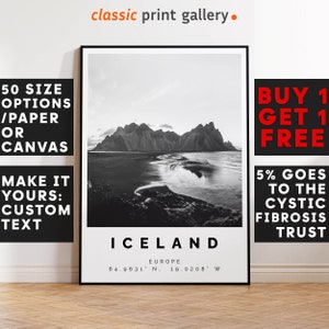 Iceland Poster Black and White Print, Iceland Wall Art, Iceland Travel Photo, Iceland Map,Scandinavia Poster, Spring Print, 3604