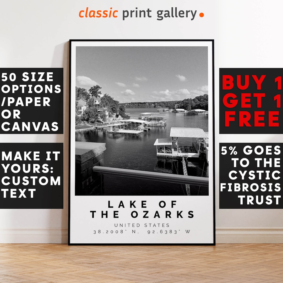 Lake of the Ozarks Poster Black and White Print,lake of the Ozarks Wall