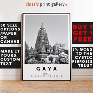 Gaya Poster Black and White Print, Gaya Wall Art, Gaya Travel Poster Photo, Gaya Map, India Poster, India Print, 3463