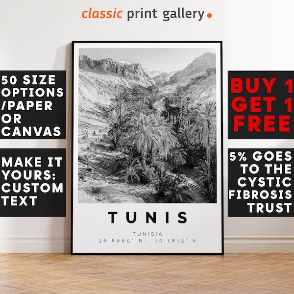 Tunis Poster Black and White Print, Tunis Wall Art, Tunis Travel Photo, Tunis Map, Tunisia Poster, Tunisia Print, 3971