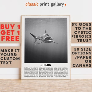 Shark Print, Shark Wall Art Poster, Black White Classroom Teacher Gift Present Kids Room Nursery Photography Artwork Biology Art 14809a