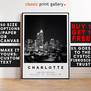 Charlotte Print Black and White Photo, Charlotte Wall Art, Charlotte Travel Poster, Charlotte Photo Print,  North Carolina, 3253