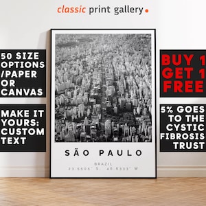 Sao Paulo Poster Black and White Print, Sao Paulo Wall Art, Sao Paulo Travel Photo, Sao Paulo Map, Brazilian Poster, Brazilian Print, 4216
