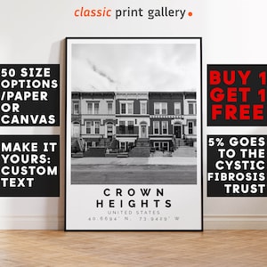 Crown Heights Poster Black and White Print, Crown Heights Wall Art, Crown Heights Photo, Crown Heights Map, New York Neighborhood, 3336