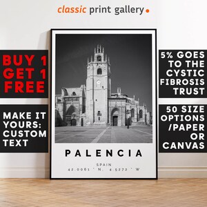 Palencia Print,Palencia Wall Art,Palencia Black and White Poster,Personalized Birthday Travel Gift Present Artwork Spain 14536a