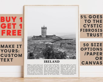Ireland Print, Ireland Wall Art, Ireland Black and White Poster, Personalized Birthday Travel Gift Present Photography Europe 11806a2