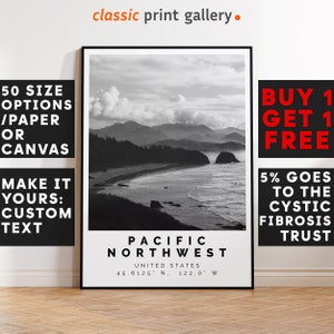 Pacific Northwest Poster Black and White Print, Pacific Northwest Wall Art,Pacific Northwest Travel Photo,Pacific Northwest Map, Oregon,4459