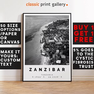Zanzibar Poster Black and White Print, Zanzibar Wall Art, Zanzibar Travel Photo, Zanzibar Map, Tanzania Poster, Tanzania Print, 3836