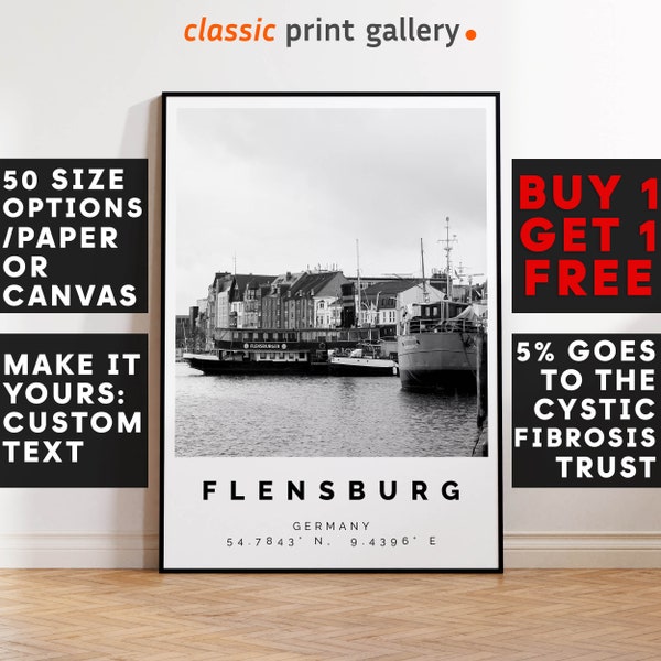 Flensburg Poster Black and White Print, Flensburg Wall Art, Flensburg Photo Print, Flensburg Gift Travel Decor,Germany,6359