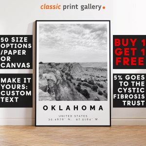 Oklahoma Poster Black and White Print, Oklahoma Wall Art, Oklahoma Travel Photo, Oklahoma Map, 4482