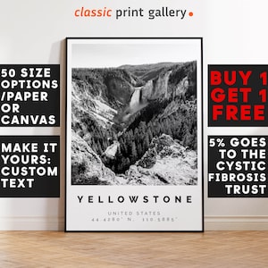 Yellowstone Poster Black and White Print, Yellowstone Wall Art, Yellowstone Travel Photo, Yellowstone Map, Wyoming Poster Print, 3850