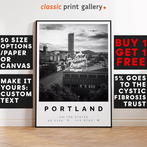 Portland Poster,Portland Print,Portland Black and White Photographic Art, Wedding gift, Coordinates Poster, Travel Gift, 4360