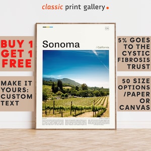 Sonoma Print, Sonoma Wall Art, Sonoma Color Poster With Text, Personalized Birthday Travel Gift Present Photography  Artwork,USA 12257b