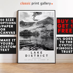 Lake District Poster Black and White Print, Lake District Wall Art, Lake District Travel Photo, Lake District Map,England Poster Print, 3769