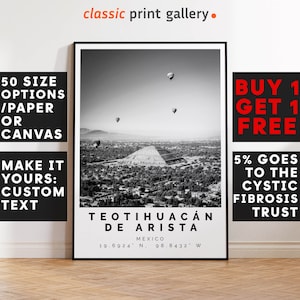 Teotihuacan de Arista Poster Black and White Print, Teotihuacan de Arista Wall Art, Teotihuacan Travel Poster Photo Print, Mexico,5361