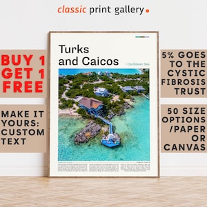 Turks&Caicos Print, Turks Caicos Wall Art, Turks Caicos Color Poster With Text, Personalized Birthday Travel Gift, North America 12333b2