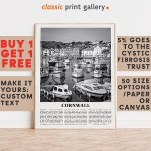Cornwall Print, Cornwall Wall Art, Cornwall Black and White Poster, Personalized Birthday Travel Gift Present Photography UK 11618a3
