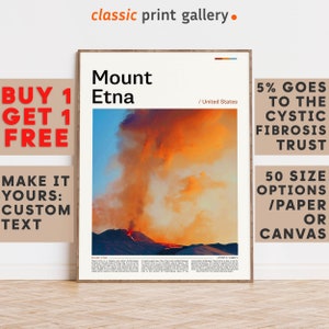 Mount Etna Print, Mount Etna Wall Art, Mount Etna Color Poster With Text, Personalized Birthday Travel Gift Present, Italy 12023b