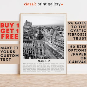 Madrid Print, Madrid Wall Art, Madrid Black and White Poster, Personalized Birthday Travel Gift Present Photography  Artwork, Spain 11940a2