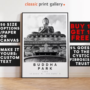 Buddha Park Laos, Laos Print Black and White Photo, Laos Wall Art, Laos Travel Poster, Laos Photo Print, Backpacking Poster, 3172