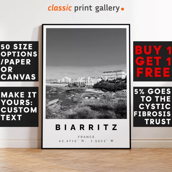 Biarritz Poster Black and White Print, Biarritz Wall Art, Biarritz Travel Poster, Biarritz Photo Print, French Basque Country Poster, 3114