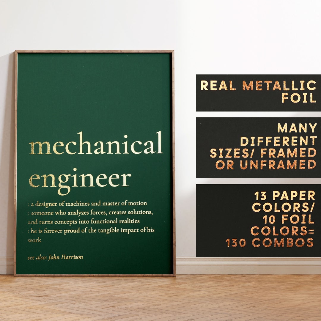 Mechanical Engineer Definition Gold Foil Print Poster Wall Art ...