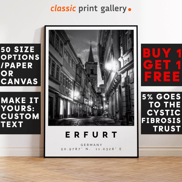 Erfurt Poster Black and White Print, Erfurt Wall Art, Erfurt Photo Print, Erfurt Gift Travel Decor,Germany,6331