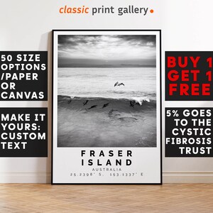 Fraser Island Poster Black and White Print, Fraser Island Wall Art, Fraser Island Travel Poster Photo,Fraser Island Map,Australia Print,3450