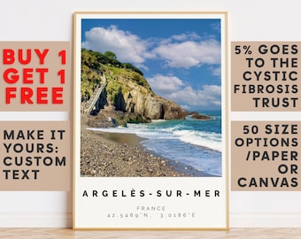 Argelès-sur-mer Print,Argelès-sur-mer Wall Art,Argelès-sur-mer BW Poster,Personalized Birthday Beach Travel Gift Coastal France 15468